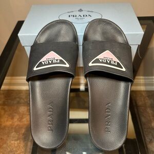 PRADA SLIDES - BLACK WHITE AND PINK RUBBER SANDALS [WOMENS SIZE 10]